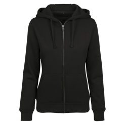 Damska Bluza Z Kapturem Merch Slim Z Pełnym Zamkiem Błyskawicznym. Czarne bluzy damskie BUILD YOUR BRAND, s, bez wzorów, bez ramiączek, z kapturem. Za 148.99 zł.