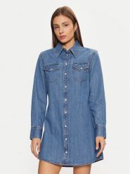 Tommy Jeans Sukienka jeansowa Western DW0DW19853 Niebieski Regular Fit. Niebieskie sukienki damskie Tommy Jeans, s, bez wzorów, z bawełny, bez kołnierzyka, bez ramiączek. Za 239.99 zł.