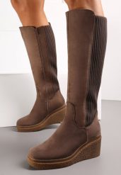Brązowe Kozaki na Koturnie Gabines. Brązowe kozaki damskie Renee, na zimę, bez wzorów, z materiału, bez obcasa, na koturnie, bez zapięcia. Za 159.99 zł.