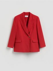 Marynarka z wiskozą - czerwony. Czerwone marynarki i żakiety damskie Reserved, bez wzorów, z tkaniny, bez kołnierzyka, bez ramiączek. Za 249.99 zł.
