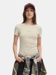 Tommy Jeans T-Shirt DW0DW18398 Beżowy jasny Slim Fit. Brązowe t-shirty damskie Tommy Jeans, m, bez wzorów, z bawełny, bez kołnierzyka, bez ramiączek. Za 149.99 zł.