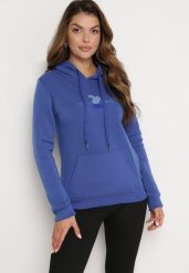 Niebieska Ocieplona Bluza Kangurka z Kapturem i Pluszową Naszywką Dysineia. Niebieskie bluzy damskie Born2be, l, z aplikacjami, z polaru, casualowe, bez ramiączek, z kapturem. Za 84.99 zł.