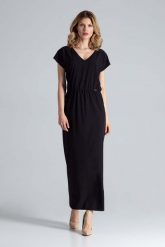 Czarna Sukienka Maxi z Dekoltem V. Czarne sukienki damskie Figl, m, bez wzorów, z elastanu, wizytowe, bez kołnierzyka, bez ramiączek, maxi. Za 289.00 zł.