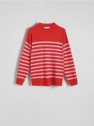 Sweter w paski - różowy. Czerwone swetry nierozpinane damskie Reserved, l, bez wzorów, z dzianiny, bez kołnierzyka, bez ramiączek. W wyprzedaży za 79.99 zł.