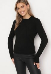 Czarny Sweter o Klasycznym Kroju Vitilia. Czarne swetry nierozpinane damskie Born2be, m, bez wzorów, z jeansu, biznesowe, bez kołnierzyka, bez ramiączek. Za 89.99 zł.