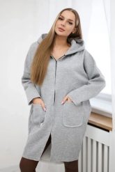 Bluza ocieplana rozpinana z dłuższym tyłem szara. Szare bluzy damskie KESI, l, bez wzorów, z bawełny, bez ramiączek, z kapturem. Za 218.51 zł.