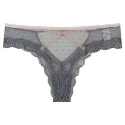 Figi z ozdobnymi strapsami z przewiewnego materiału Roxana. Szare majtki damskie Intica. W wyprzedaży za 59.00 zł.