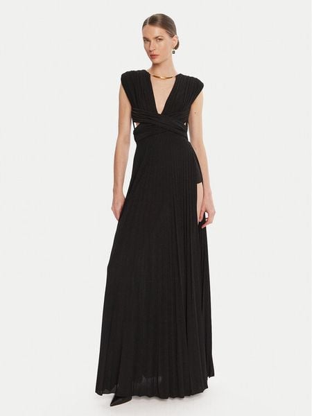 Elisabetta Franchi Sukienka wieczorowa AB-R15-56E2-V690 Czarny Regular Fit. Czarne sukienki damskie Elisabetta Franchi, bez wzorów, z wiskozy, wizytowe, bez kołnierzyka, bez ramiączek. Za 2,889.00 zł.