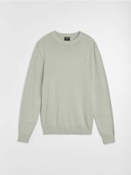 Bawełniany sweter basic - zielony. Zielone swetry męskie Sinsay, l, bez wzorów, z bawełny, bez kołnierzyka, bez ramiączek. Za 39.99 zł.