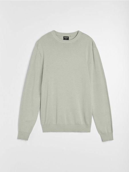 Bawełniany sweter basic - zielony. Zielone swetry męskie Sinsay, l, bez wzorów, z bawełny, bez kołnierzyka, bez ramiączek. Za 39.99 zł.