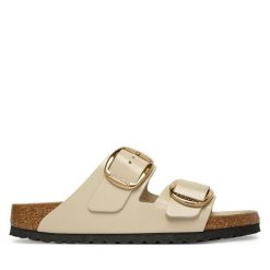Klapki Birkenstock. Brązowe klapki damskie Birkenstock, bez wzorów, bez obcasa, bez zapięcia. Za 719.99 zł.