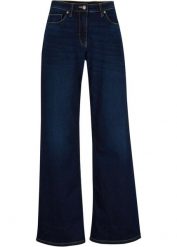 Dżinsy Wide Leg, mid waist, z wygodnym paskiem. Niebieskie jeansy damskie bonprix, bez wzorów, z jeansu. Za 147.99 zł.