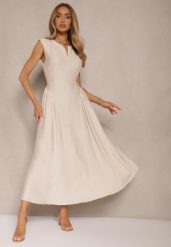 Beżowa Rozkloszowana Sukienka z Wiskozy Lirune. Brązowe sukienki damskie Renee, na co dzień, na lato, l, bez wzorów, z wiskozy, eleganckie, bez kołnierzyka, bez ramiączek, maxi, rozkloszowane. Za 89.99 zł.