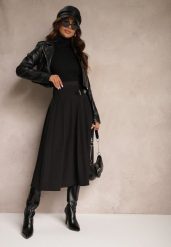 Czarna Plisowana Spódnica o Rozkloszowanym Kroju w Stylu Preppy z Paskiem Setina. Czarne spódnice damskie Renee, do pracy, m, bez wzorów, biznesowe, midi, dopasowane. Za 159.99 zł.