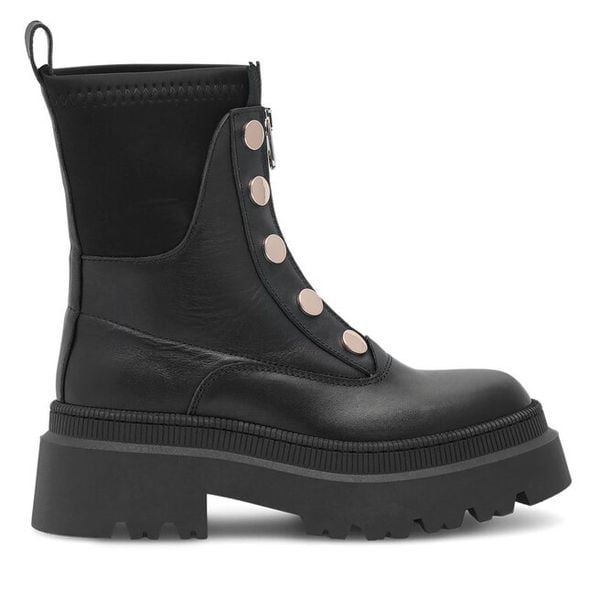 Botki Eva Minge. Czarne botki damskie Eva Minge, bez wzorów, bez obcasa, na płaskiej podeszwie, bez zapięcia. Za 479.00 zł.