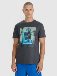 4F T-shirt regular z nadrukiem męski - szary XXL. Szare t-shirty męskie 4F, m, bez wzorów, z bawełny, bez kołnierzyka, bez ramiączek. Za 59.99 zł.