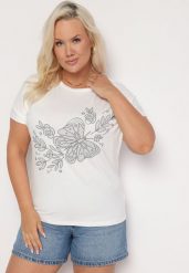 Biały Klasyczny Bawełniany T-shirt z Nadrukiem Wiloa. Białe t-shirty damskie Born2be, l, bez wzorów, z bawełny, klasyczne, bez kołnierzyka, bez ramiączek. Za 34.99 zł.