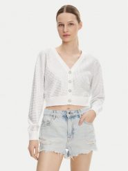 Guess Kardigan W5GR08 Z3MN2 Biały Regular Fit. Białe kardigany damskie Guess, l, z aplikacjami, z syntetyku, bez kołnierzyka. Za 319.99 zł.