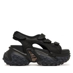 Sandały Buffalo. Czarne sandały damskie Buffalo, bez wzorów, bez obcasa, na płaskiej podeszwie, bez zapięcia. Za 429.99 zł.