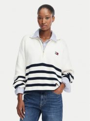 Tommy Jeans Sweter DW0DW22928 Kremowy Regular Fit. Białe swetry nierozpinane damskie Tommy Jeans, xs, bez wzorów, z bawełny, bez kołnierzyka, bez ramiączek. Za 449.99 zł.