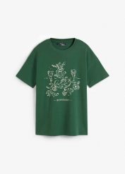 T-shirt oversize z bawełny organicznej. Czerwone t-shirty damskie bonprix, bez wzorów, z bawełny, bez kołnierzyka, bez ramiączek. Za 49.99 zł.