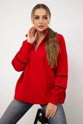 Bluza z suwakiem i kieszeniami czerwona. Czerwone bluzy damskie KESI, l, bez wzorów, z bawełny, bez ramiączek, bez kaptura. Za 178.78 zł.