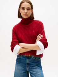 Tommy Hilfiger Wełniany sweter Kobiety Wełna czerwony, XS. Czerwone swetry nierozpinane damskie Tommy Hilfiger, xs, bez wzorów, z wełny, eleganckie, bez kołnierzyka, bez ramiączek. Za 649.95 zł.