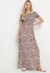Czarno-Beżowa Sukienka Hiszpanka Długa z Bawełny w Kwiatowy Print Mrosa. Czarne sukienki damskie Born2be, na imprezę, na lato, l, bez wzorów, z bawełny, boho, bez kołnierzyka, bez ramiączek, maxi, kopertowe. Za 49.99 zł.