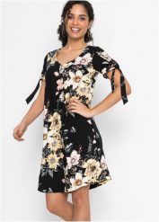 Sukienka z lejącej wiskozy. Zielone sukienki damskie bonprix, z aplikacjami, z wiskozy, eleganckie, bez kołnierzyka, bez ramiączek. Za 124.99 zł.