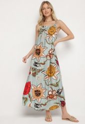 Jasnozielona Sukienka z Wiskozą i Lnem w Kwiaty Rinetia. Zielone sukienki damskie Born2be, na spacer, na wiosnę, l, bez wzorów, z wiskozy, eleganckie, bez kołnierzyka, bez ramiączek, maxi, sportowe. Za 59.99 zł.