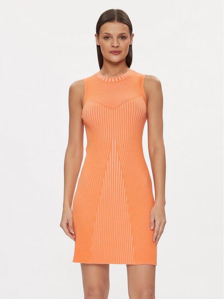Guess Sukienka dzianinowa Allie W4RK20 Z2YN2 Pomarańczowy Slim Fit. Brązowe sukienki damskie Guess, xl, z aplikacjami, z dzianiny, bez kołnierzyka, bez ramiączek. Za 249.99 zł.