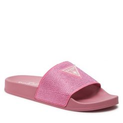 Klapki Guess. Czerwone klapki damskie Guess, z aplikacjami, bez obcasa, bez zapięcia. Za 129.99 zł.