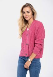 Kardigan S-FOXY. Czerwone kardigany damskie Volcano, s, bez wzorów, z materiału, bez kołnierzyka. Za 139.99 zł.
