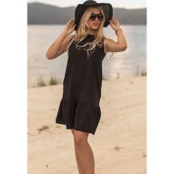 Sukienka ANGIE. Czarne sukienki damskie Sukienka ANGIE, l, bez wzorów, bez kołnierzyka, bez ramiączek, mini. W wyprzedaży za 49.00 zł.
