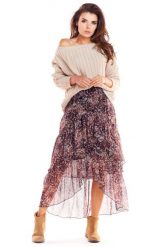 Wzorzysta Asymetryczna Maxi Spódnica z Falbankami - Wzór 2. Brązowe spódnice damskie Awama, l, bez wzorów, z elastanu, maxi, asymetryczne. Za 239.90 zł.