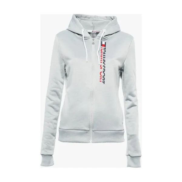 Tommy Sport Bluza Rozpinana Z Kapturem Zip Vertical Logo , szary, rozmiar L. Szare bluzy damskie Tommy Hilfiger, l, bez wzorów, z elastanu, sportowe, bez ramiączek, z kapturem. W wyprzedaży za 319.99 zł.