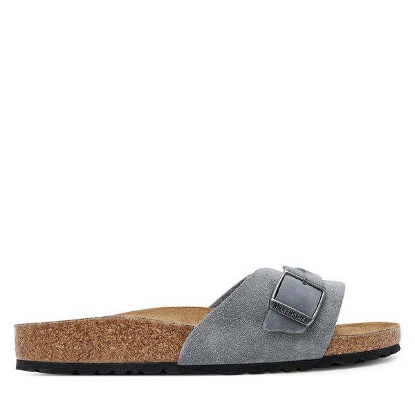 Klapki Birkenstock. Szare klapki damskie Birkenstock, bez wzorów, bez obcasa, bez zapięcia. Za 429.99 zł.