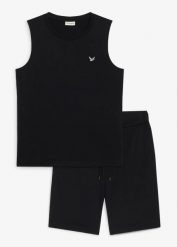 Tank top i bermudy (komplet 2-cz.). Czarne koszulki sportowe męskie bonprix, m, bez wzorów, bez ramiączek. Za 99.99 zł.