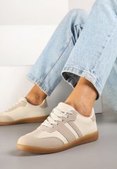 Ciemnobeżowe Sneakersy Tenisówki z Ozdobnymi Paskami Danavin. Brązowe trampki i tenisówki damskie Born2be, bez wzorów, z jeansu, bez zapięcia. Za 74.99 zł.