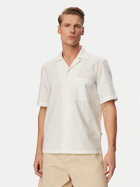 BOSS Koszula Rayer 50559321 Biały Regular Fit. Białe koszule męskie Boss, l, bez wzorów, z bawełny, bez kołnierzyka, bez ramiączek. Za 274.99 zł.