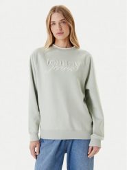 Tommy Jeans Bluza Script DW0DW21196 Zielony Regular Fit. Zielone bluzy damskie Tommy Jeans, xl, bez wzorów, z bawełny, bez ramiączek, bez kaptura. Za 369.99 zł.