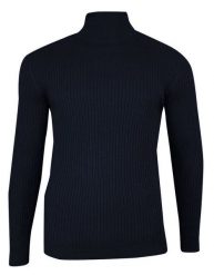 Golf Granatowy Prążkowany, Męski -100% BAWEŁNA, Super Slim, Przylegający, Elegancki -Brave Soul. Niebieskie swetry męskie Brave Soul, m, bez wzorów, z bawełny, eleganckie, bez kołnierzyka, bez ramiączek. Za 99.00 zł.