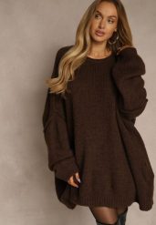 Brązowy Sweter Oversize z Wełną i Wiskozą Fedolina. Brązowe swetry nierozpinane damskie Renee, m, bez wzorów, z jeansu, casualowe, bez kołnierzyka, bez ramiączek. Za 189.99 zł.