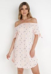 Jasnoróżowa Sukienka Hermusa. Czerwone sukienki damskie Born2be, na lato, m, z aplikacjami, z bawełny, bez kołnierzyka, bez ramiączek, mini. Za 29.99 zł.