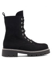 Jenny Fairy Trzewiki ENIDE WS6113-02 Czarny. Czarne botki damskie Jenny Fairy, bez wzorów, z materiału, bez obcasa, na płaskiej podeszwie, bez zapięcia. Za 159.99 zł.