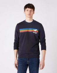 MĘSKA BLUZA WRANGLER EXPLORER SWEAT DARK NAVY W6D0HYXAE 112130714. Niebieskie bluzy męskie Wrangler, m, bez wzorów, bez ramiączek, bez kaptura. Za 149.99 zł.