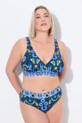 Damskie Bikini miękkie miseczki regulowane ramiączka. Niebieskie stroje kąpielowe damskie Ulla Popken, plus size, bez wzorów, z elastanu. Za 191.99 zł.
