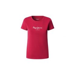 Koszulka damska Pepe Jeans New Virginia. Czerwone bluzki damskie Pepe Jeans, bez wzorów, z jeansu, bez kołnierzyka, bez ramiączek. Za 185.85 zł.