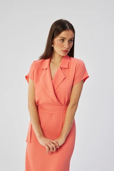 Elegancka sukienka ołówkowa z kołnierzem pomarańczowa. Brązowe sukienki damskie Stylove, do pracy, s, bez wzorów, z elastanu, biznesowe, bez kołnierzyka, bez ramiączek, midi, dopasowane. Za 349.00 zł.