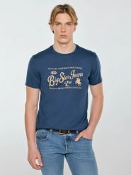 Koszulka męska z nadrukiem z linii Authentic ciemnoniebieska Eller 402. Niebieskie t-shirty męskie BIG STAR, l, bez wzorów, z bawełny, bez kołnierzyka, bez ramiączek. Za 99.99 zł.